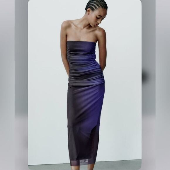 Zara STRAPLESS PRINTED TULLE DRESS Size Extra Large XL - Picture 1 of 16